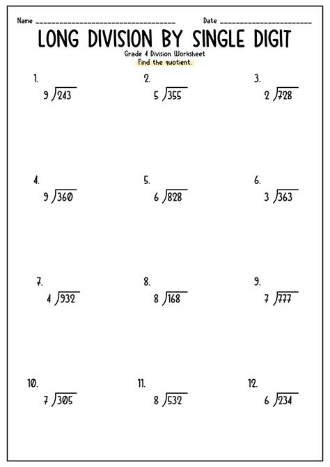 Free Printable Division Worksheets For Fourth Grade