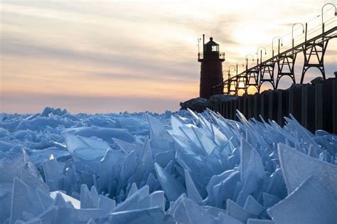 Shards Of Ice Pile Up On Lake Michigan Along The South Haven Pier In