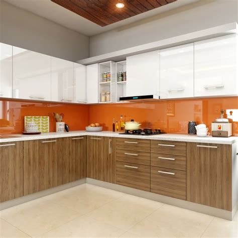 A Striking Backsplash To Contrast The Subtle Modular Kitchen L Shape