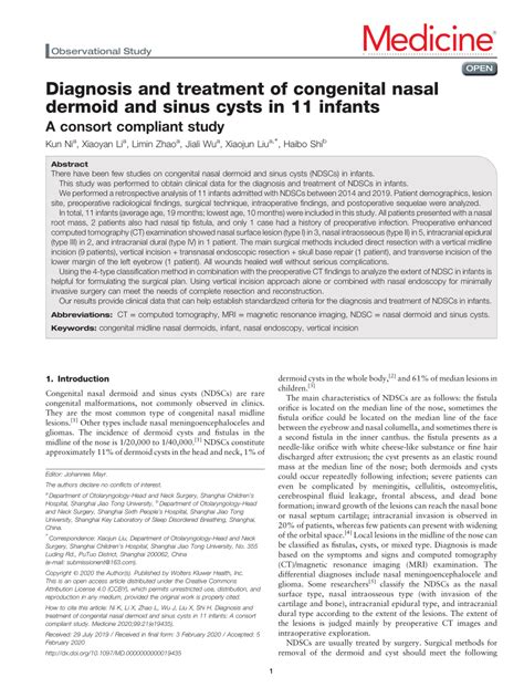 Pdf Diagnosis And Treatment Of Congenital Nasal Dermoid And Sinus
