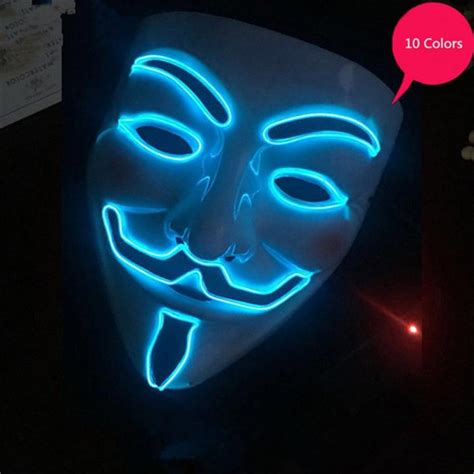 Led Party Masks V For Vendetta El Mask Anonymous Guy Fawkes Fancy Adult