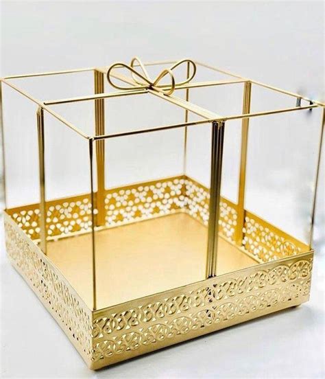 Bow Metal Square Hamper Basket Embossed Border 10×10 Inches Gold