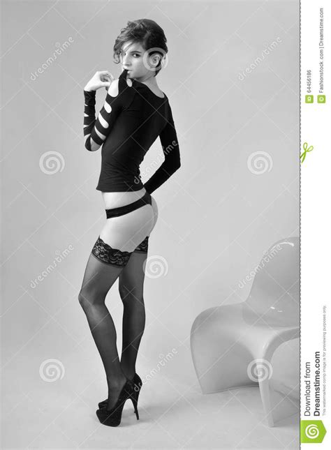 Glamour Young Model With Perfect Slim Body Wearing Black