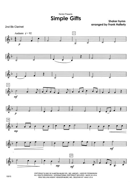 Here you will find clarinet sheet music for everyone, from beginning student to advanced musician. Simple Gifts - 2nd Bb Clarinet Sheet Music | Frank J ...