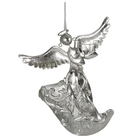 12 Embossed Silver Metal Angel Ornaments Set Of 2 82761sv