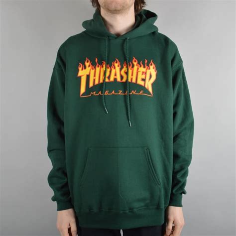 Thrasher Flame Logo Hoodie Forest Green Skate Clothing From Native