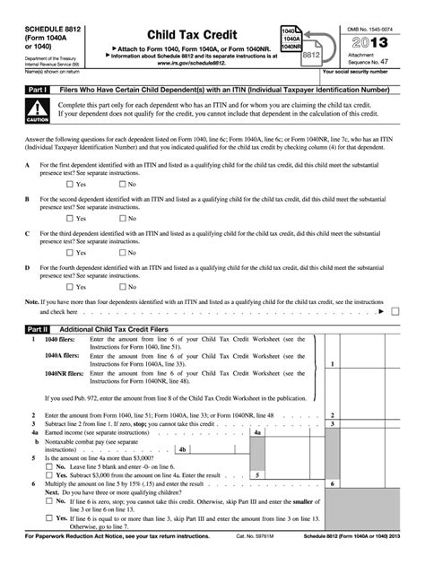 2013 Form Irs 1040 Schedule 8812 Fill Online Printable Fillable