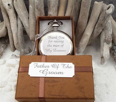 While most often wedding gifts from groom to bride are exchanged via messenger on the wedding day itself, they can also be given earlier, such as at the rehearsal dinner or during a quiet moment together the day before the wedding. Father of the Groom Gift Personalized Engraving by ...
