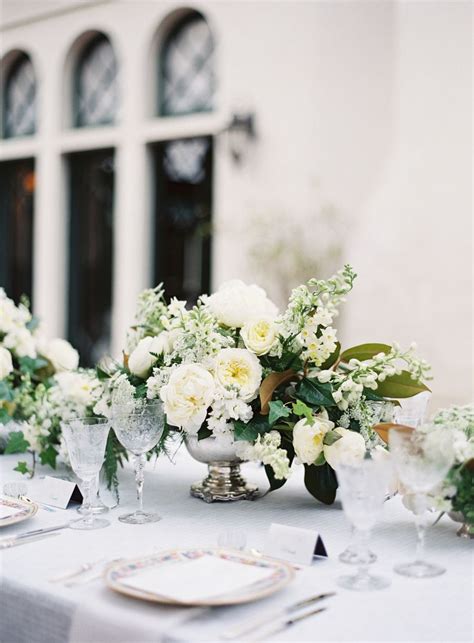 Romantic White Centerpieces Wpeonies Lily Of The Valley Magnolia