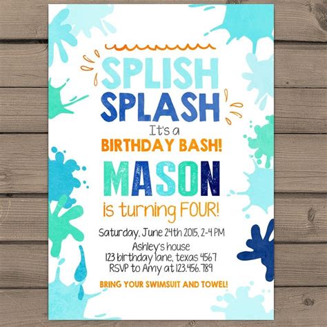 splish splash birthday invitation pool party splish splash