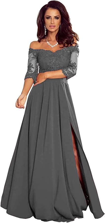 Womens Off The Shoulder Long Sleeves Mother Of The Bride Dresses Slit