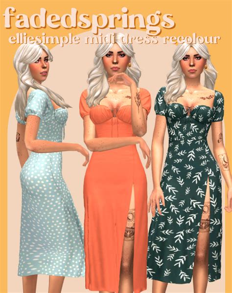 Elliesimple Midi Dress Recoloured Faded Springs On Patreon Sims 4