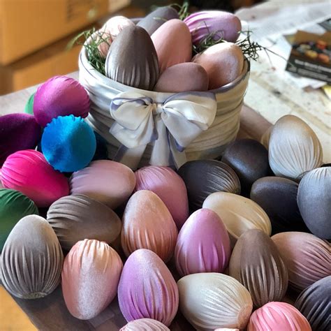Velvet Eggs Set Of 6 Pretty Pastel Spring Decorations Etsy Easter
