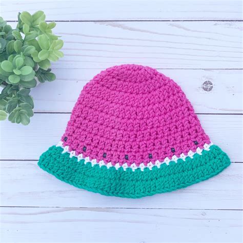 Watermelon Crochet Bucket Hat Knit Sun Hat Ready To Ship Etsy