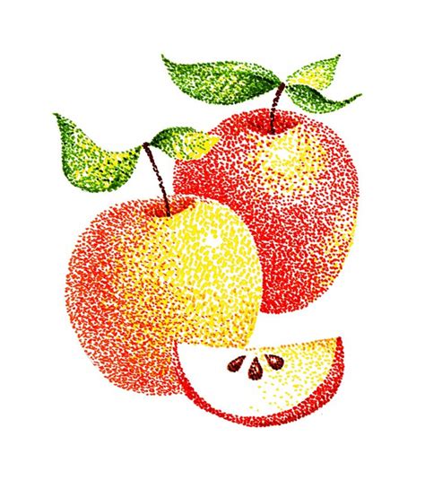 Todos ellos juntos hacen que se vea. Cuadro en Lienzo Dibujado a mano ilustración puntillismo: Manzanas rojas con secti • Pixers ...