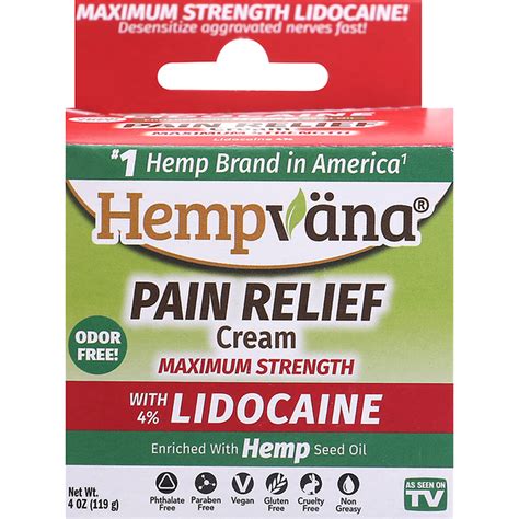 Hempvana Pain Relief Cream With 4 Lidocaine Maximum Strength 4 Oz