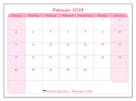 Kalender Februar 2024 Zum Ausdrucken “63ss” Michel Zbinden Lu