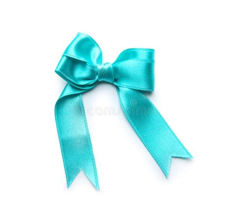 Beautiful Bow Made From Turquoise Ribbon On White Background Stock