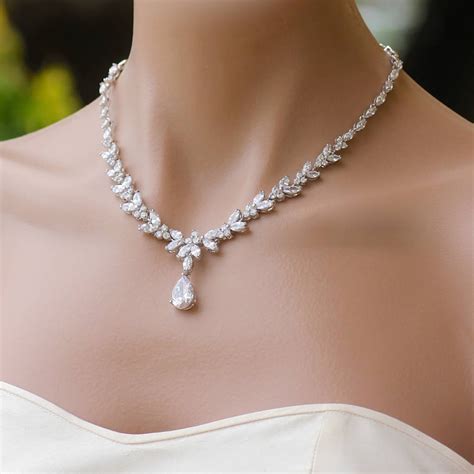 Crystal Necklace Pearl Drop Necklace Crystal Bridal Necklace Wedding