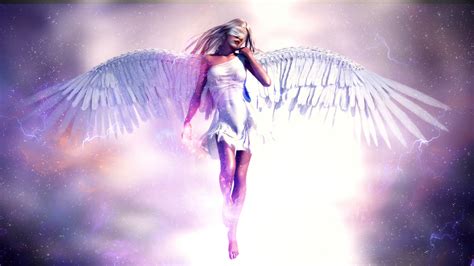 Wallpaper Angel I Wings Clouds Sky Lights Glowing White