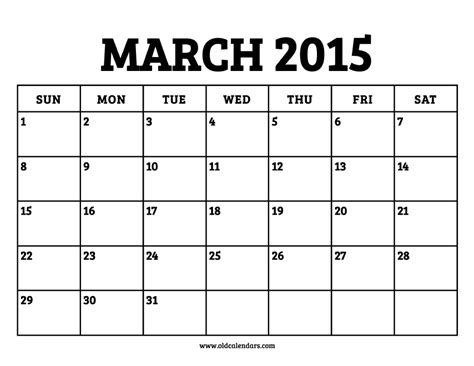Calendar March 2015 Printable Old Calendars