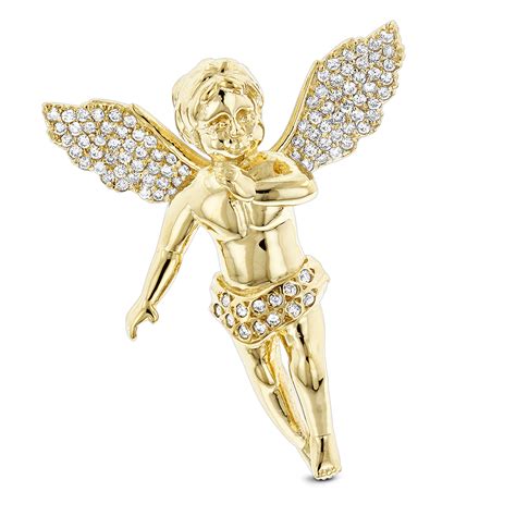 14k Solid Gold Diamond Angel Pendant 063ct Small Baby Angel Charm