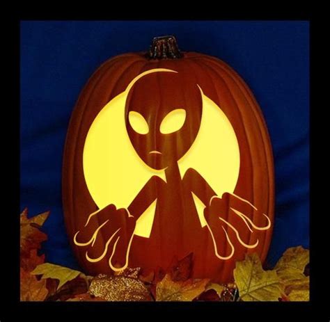Grey Alien Hand Carved On A Foam Pumpkin Plug In Light With Switch