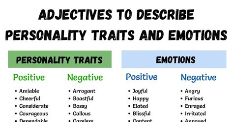 400 Common Adjectives Used To Describe Personality Traits And Emotions Eslbuzz