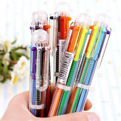 1 Pcs Creative 6 In 1 Colorful Pens Novelty Multicolor Ballpoint Pen