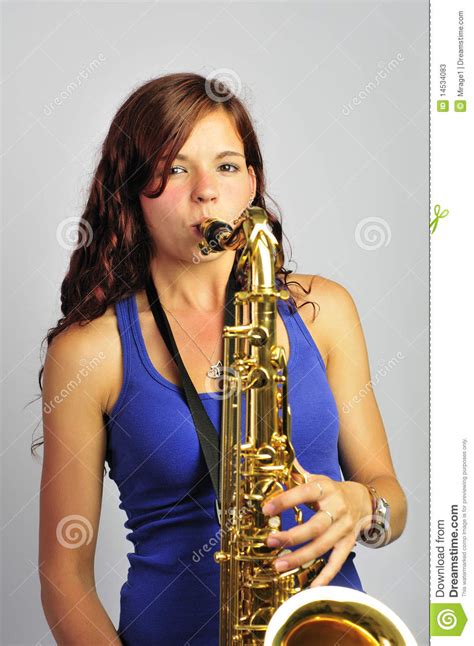 Girl Playing Tenor Saxophone Stock Image Image Of Dark Teens 14534083