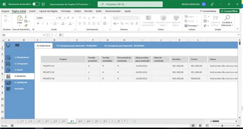 Planilha De Gerenciamento De Projetos Em Excel Luz Prime