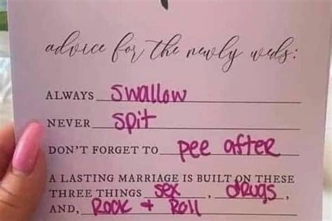 bridesmaid slated for ‘tacky wedding card advising the couple to ‘spit not swallow and ‘always