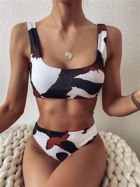 Sexy Vest Bikini Cow Print Swimsuit Women Swimwear Micro Bikinis 2020