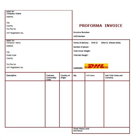 Sample Proforma Invoice Template For Download Sample Templates