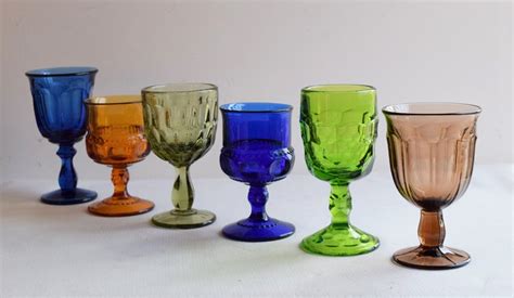 Mixed Set Of 6 Vintage Colored Glass Goblets Glass Goblets Etsy Set Vintage Vintage Colors