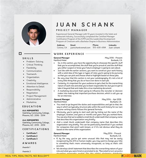 Ats Friendly One Page Resume Template For Word Free Download The