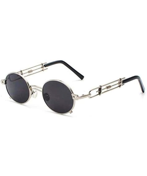 retro steampunk sunglasses men round vintage metal frame gold black oval sun glasses silver