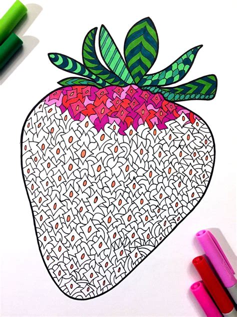 Strawberry Pdf Zentangle Coloring Page Coloring Pages Mandala
