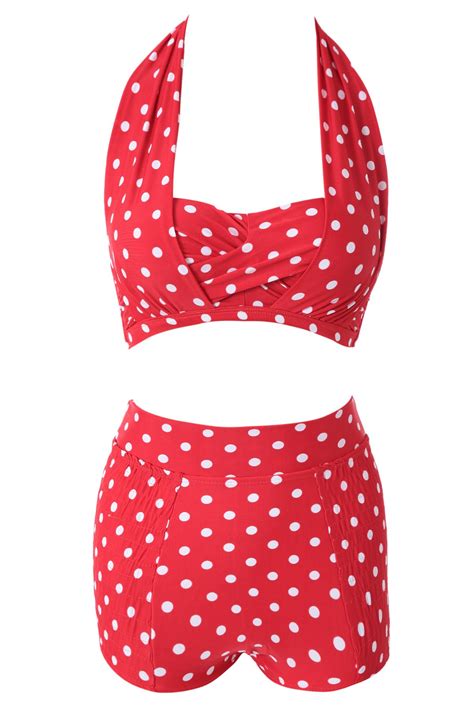 Red Polka Dots Halter Bikini Set Red Swimwear Zaful