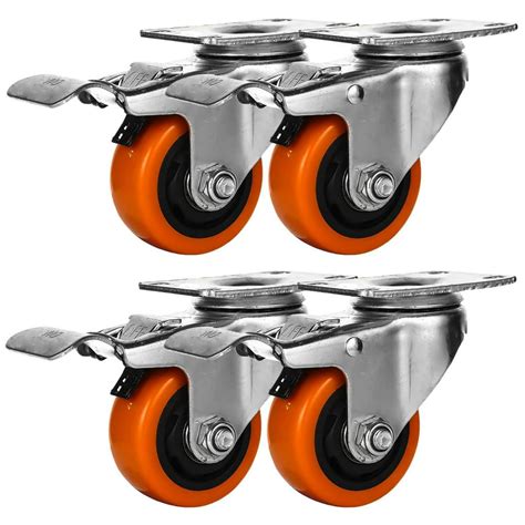 Factorduty 3 Inch Orange Plate Caster Wheel Dual Locking Brake