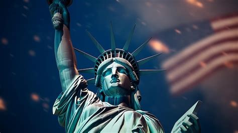 Est Tua Da Liberdade Com A Bandeira Americana Ao Fundocriada Com Tecnologia Generative Ai Foto