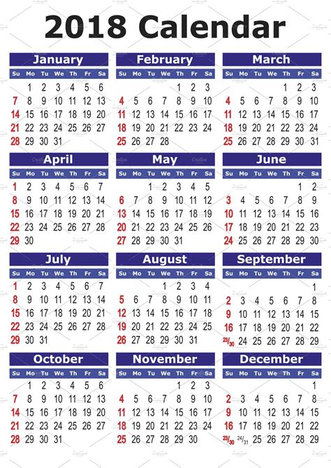 2018 Calendar In English ~ Illustrations ~ Creative Market