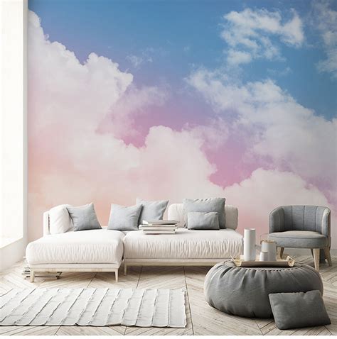 Abstract Handpainted Blue White Clouds Wallpaper Colorful Etsy