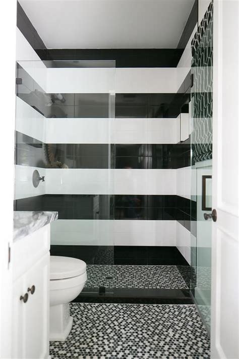 Black And White Porcelain Tiles Create Stripe Pattern Busy Floor Tile