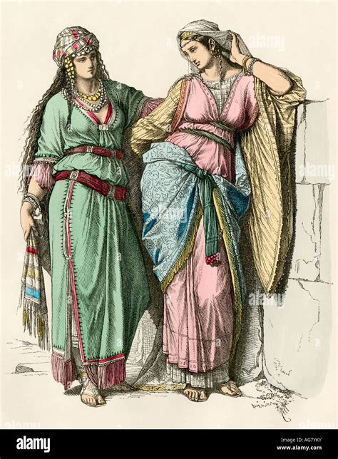 Upperclass Jewish Women In Ancient Israel Hand Colored Print Stock