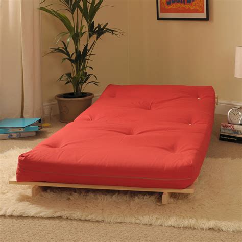 Red Single Luxury Futon Wooden Frame Sofa Bed