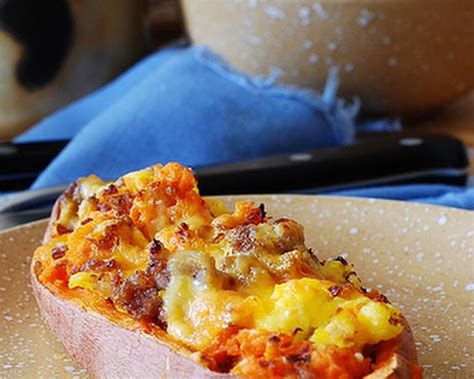 Stuffed Sweet Potatoes For Breakfast With Sausage And Eggs Recipe