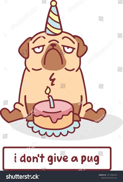 Cute Cartoon Pug Dog Birthday Cake Vetor Stock Livre De Direitos