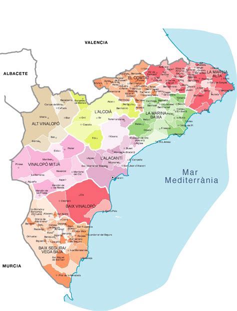 Mapa vectorial illustrator eps municipios provincia Alicante Imágenes Totales
