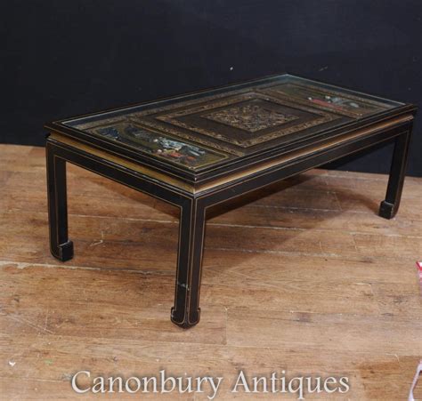 Chinese Black Lacquer Coffee Table Chinoiserie